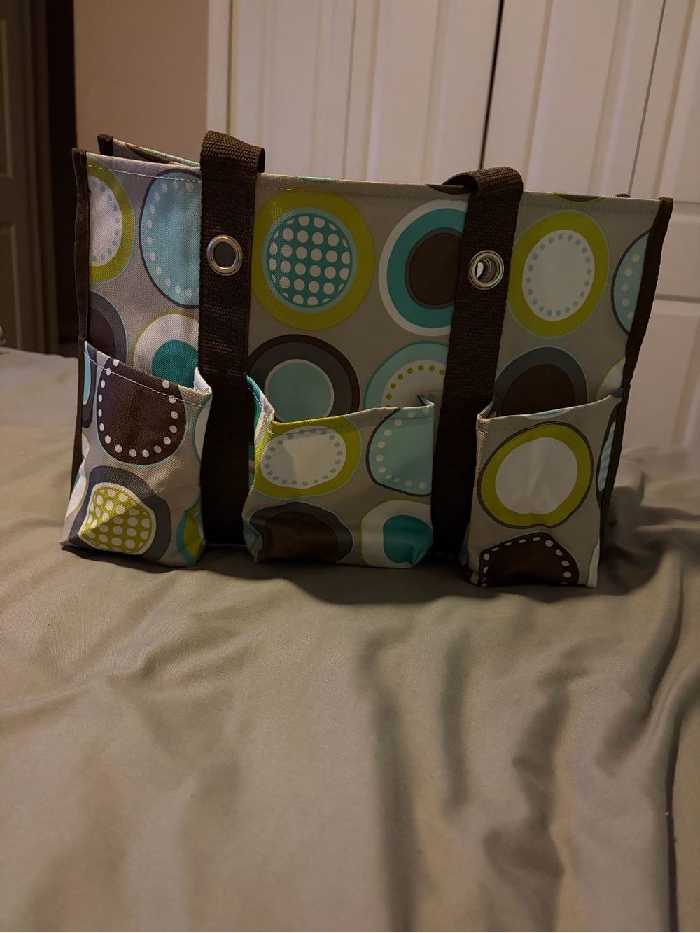 thirty-one Teal, Lime & Brown Circle Print Tote